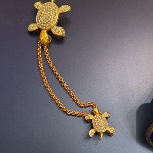 Joan Rivers Gold Turtle Brooch with Chain
